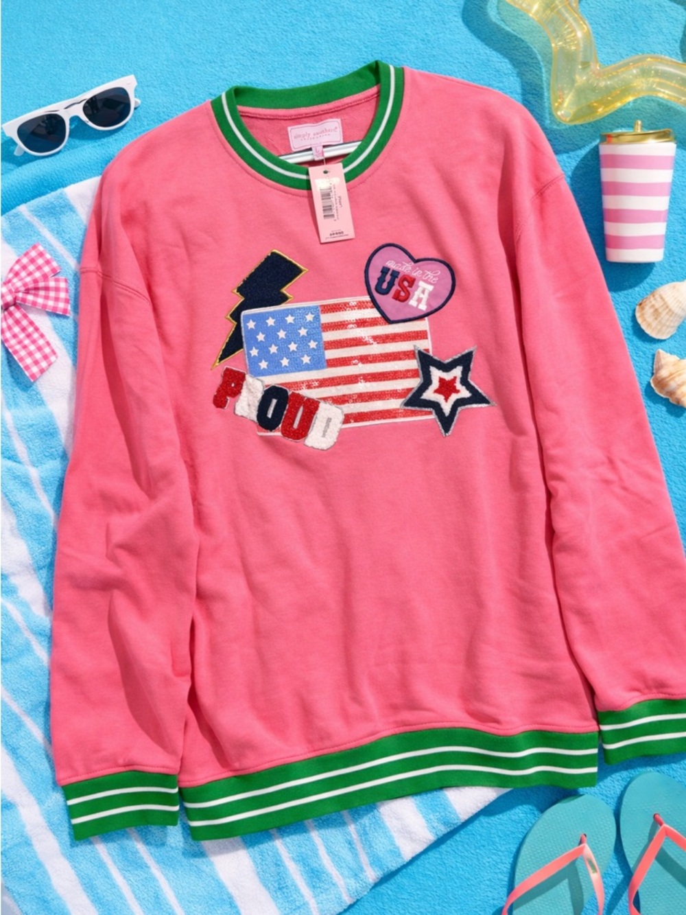 Simply Southern USA Patriotic Sequin Patch Sweatshirt- Large NWT